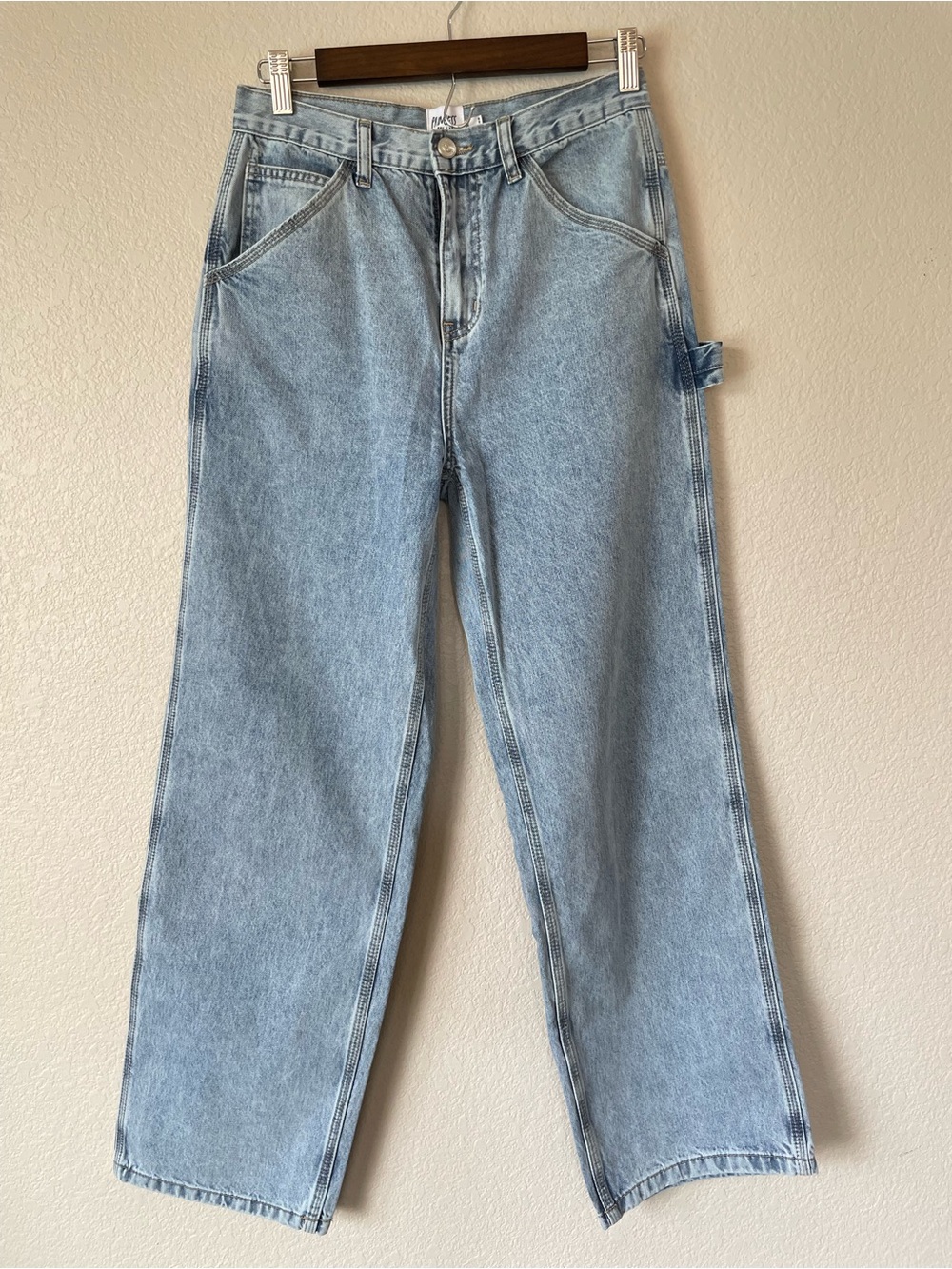 Princess Polly Light Wash Wide Leg Cargo Detail Jeans NWOT